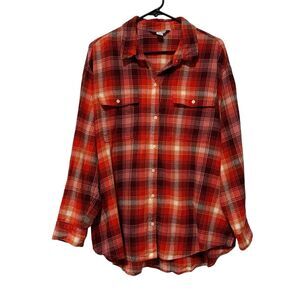 Old Navy Women Size XL The Boyfriend Flannel Shirt 100% Cotton Casual Comfy
